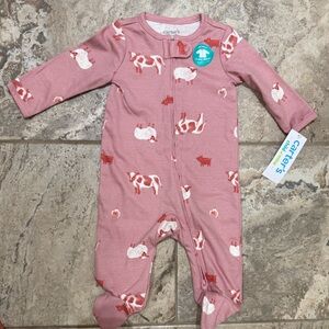NWT size Newborn Carter's Pink Footies with Animal Print